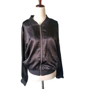 Absolutely Famous Black Jacket Women's M Zipper Polyester Satin Light Weight
